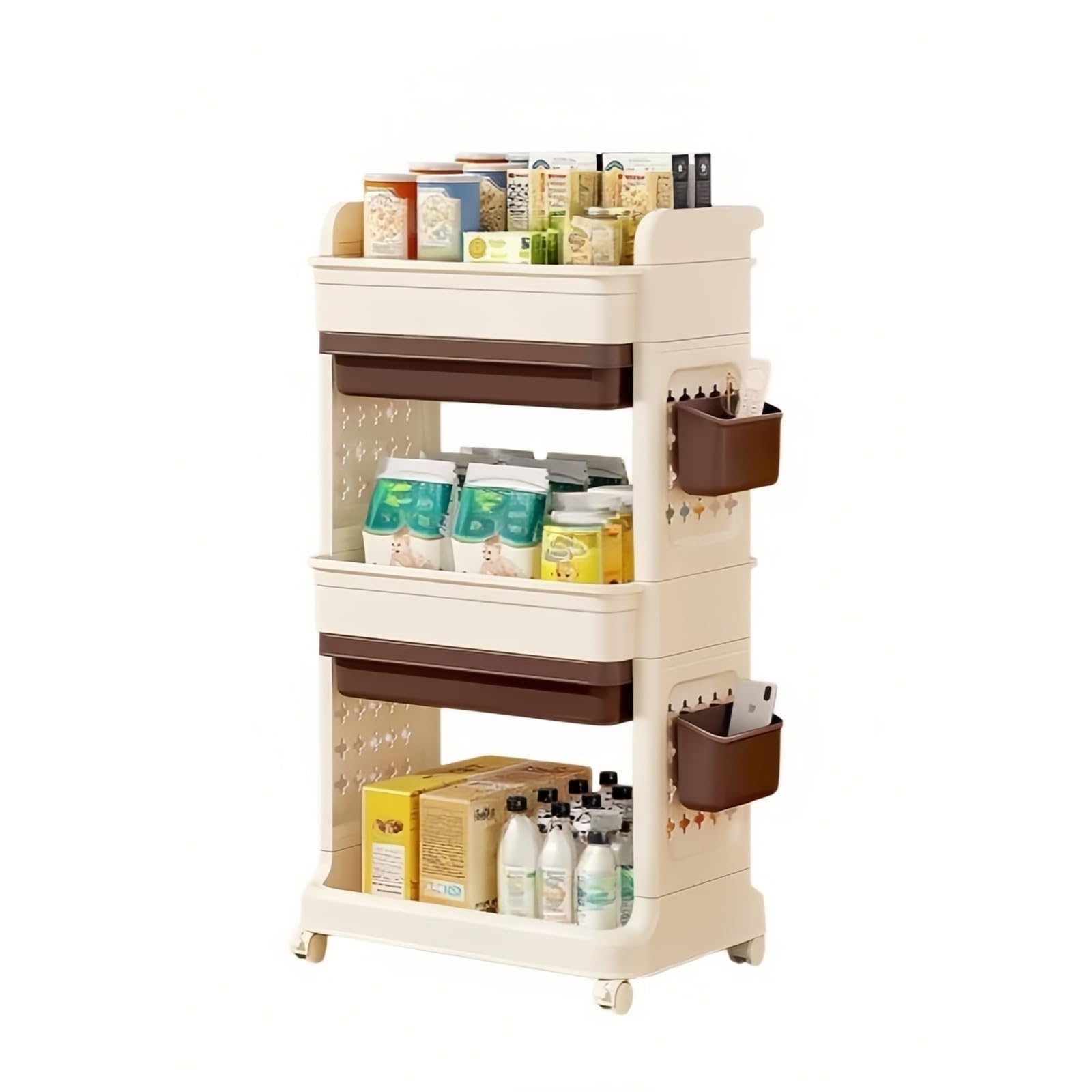 FZL02068LM Kitchen Trolley Rolling Storage Cart Multi-tier Movable Snack Organizer Shelf for Living Room(Bruin,Small)