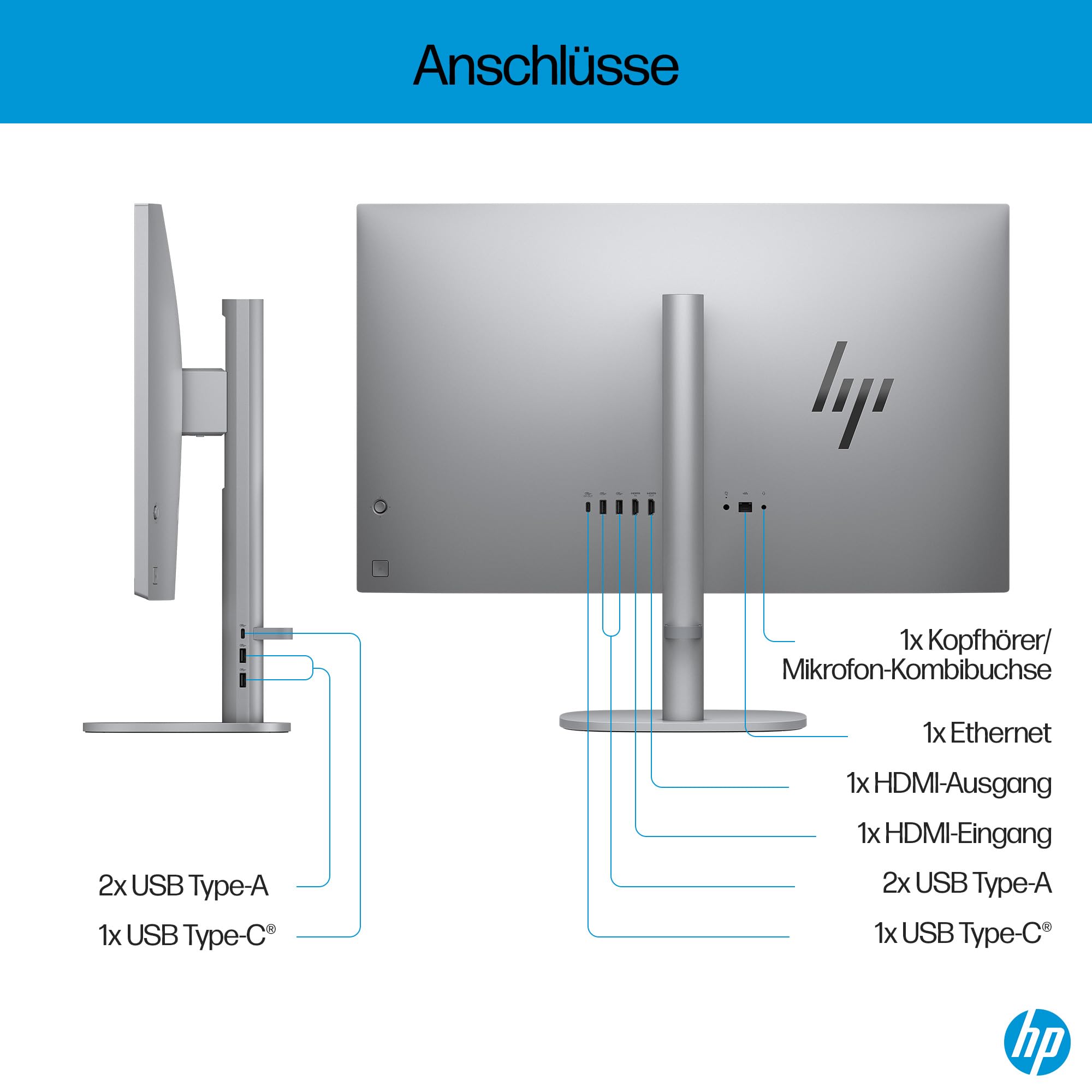 HP OmniStudio X 27-cs0273ng All-in-One KI PC, 27 Zoll Entspiegeltes FHD-Display, Intel Core Ultra 7 155H, 16 GB DDR5-SDRAM, 1 TB SSD, Intel Arc Graphics, Windows 11 Home, QWERTZ Tastatur, Silber