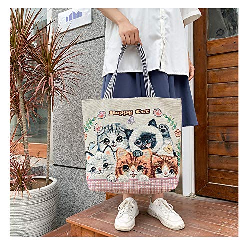 Image of Women's Canvas Cat Print Shoulder Bag - Cat Graphic Hobo Crossbody Handbag