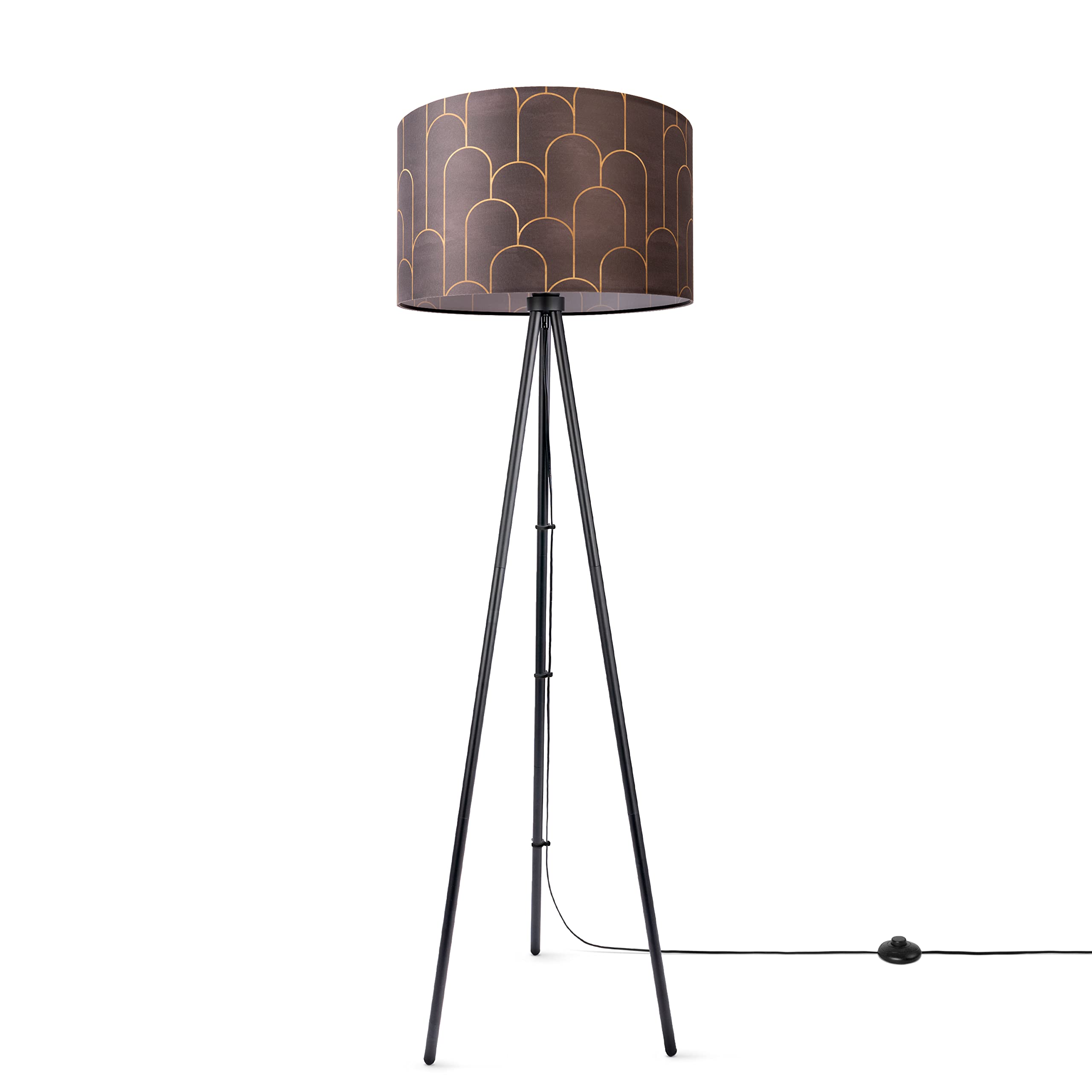 Paco Home Stehlampe Wohnzimmer Lampenschirm Stoff Stehleuchte Leselampe Abstrakt E27 2,5m Textilkabel Mit Stecker Modern, Farbe:Design 5 (Ø45,5 cm), Leuchtenart/Farbe:Stehleuchte Dreinbein - Schwarz