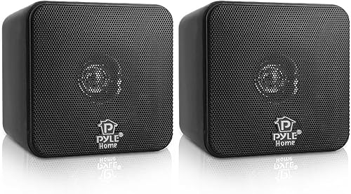 Pyle Home Mini Cube - Altavoces para estantería de 4 pulgadas, controlador de cono de papel, potencia de 200 vatios, impedancia de 8 ohmios,