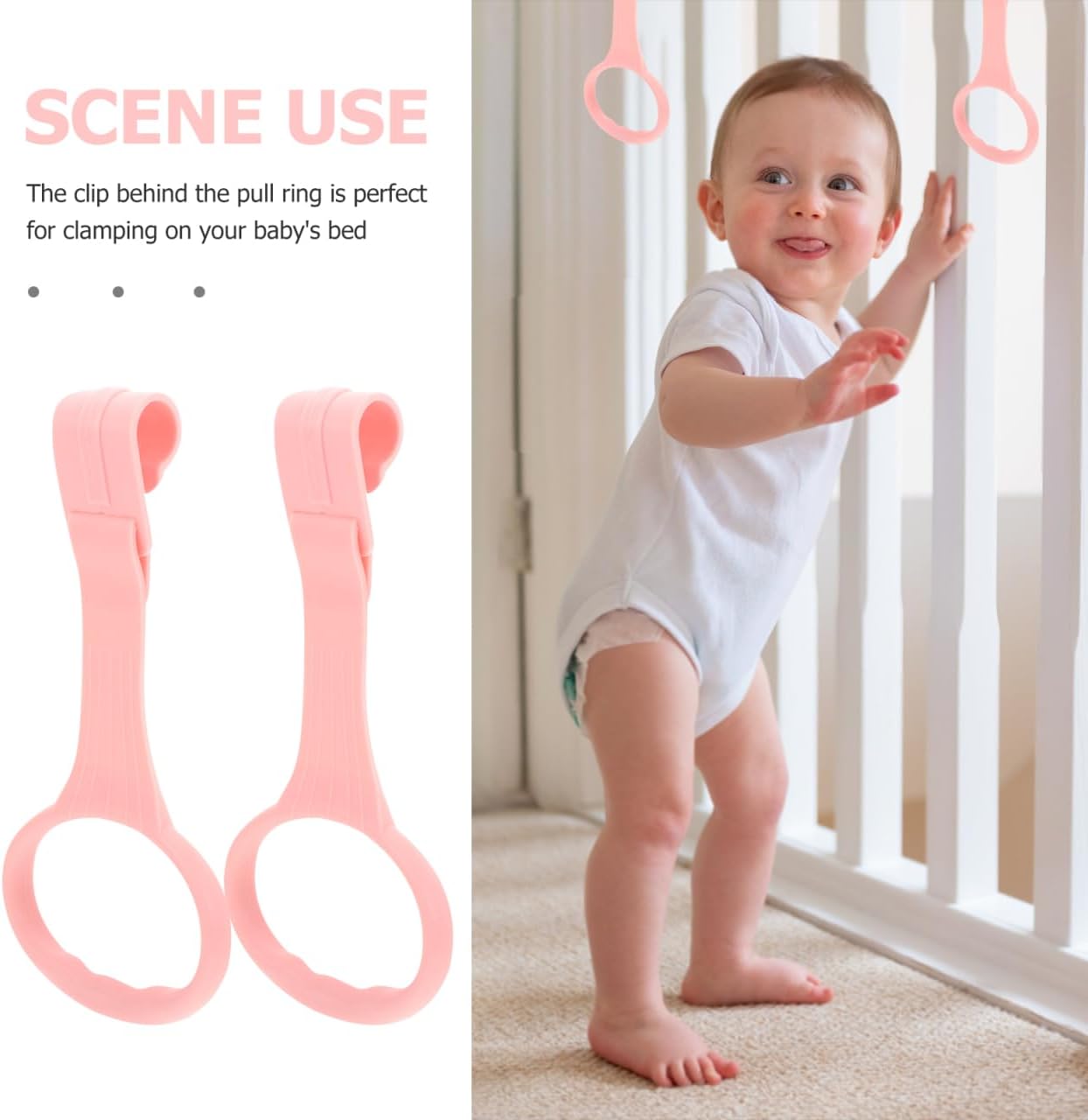 Toddmomy Baby Pull up Rings 4Pcs Lightweight Safety Handles for Infant Walking Training Nursery Playpen Crib Pull up Rings with Smooth Edges for Toddler Support