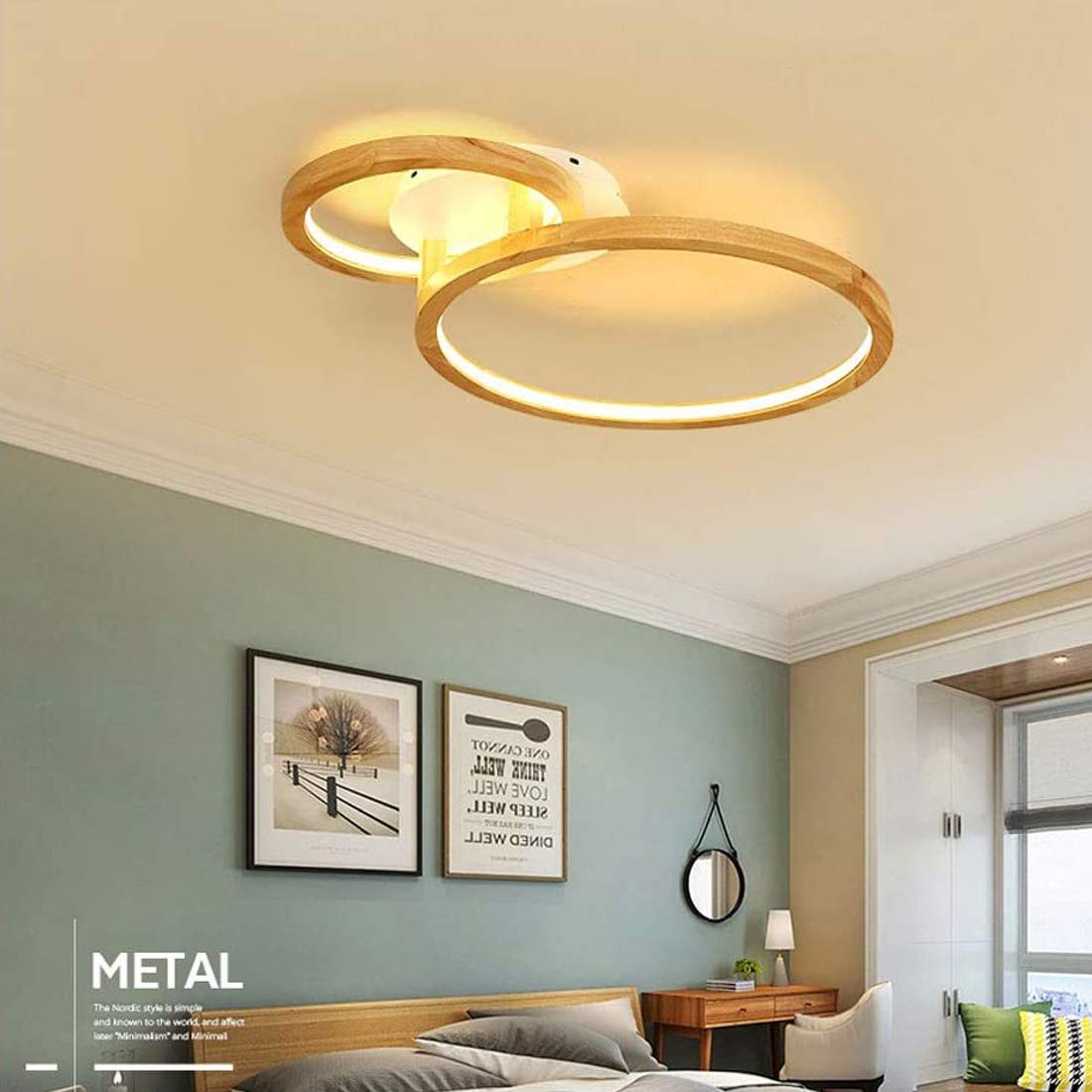 Etage LED-Deckenleuchte Holz, Deckenlampe Wohnzimmer mit Fernbedienung, Schlafzimmer Leuchte, 2-Flammig, Modern Designlampen, Ring Deko Acryl-Schirm, Holzlampe Dimmbar Inkl. Fernbedienung (Ø72*51cm)