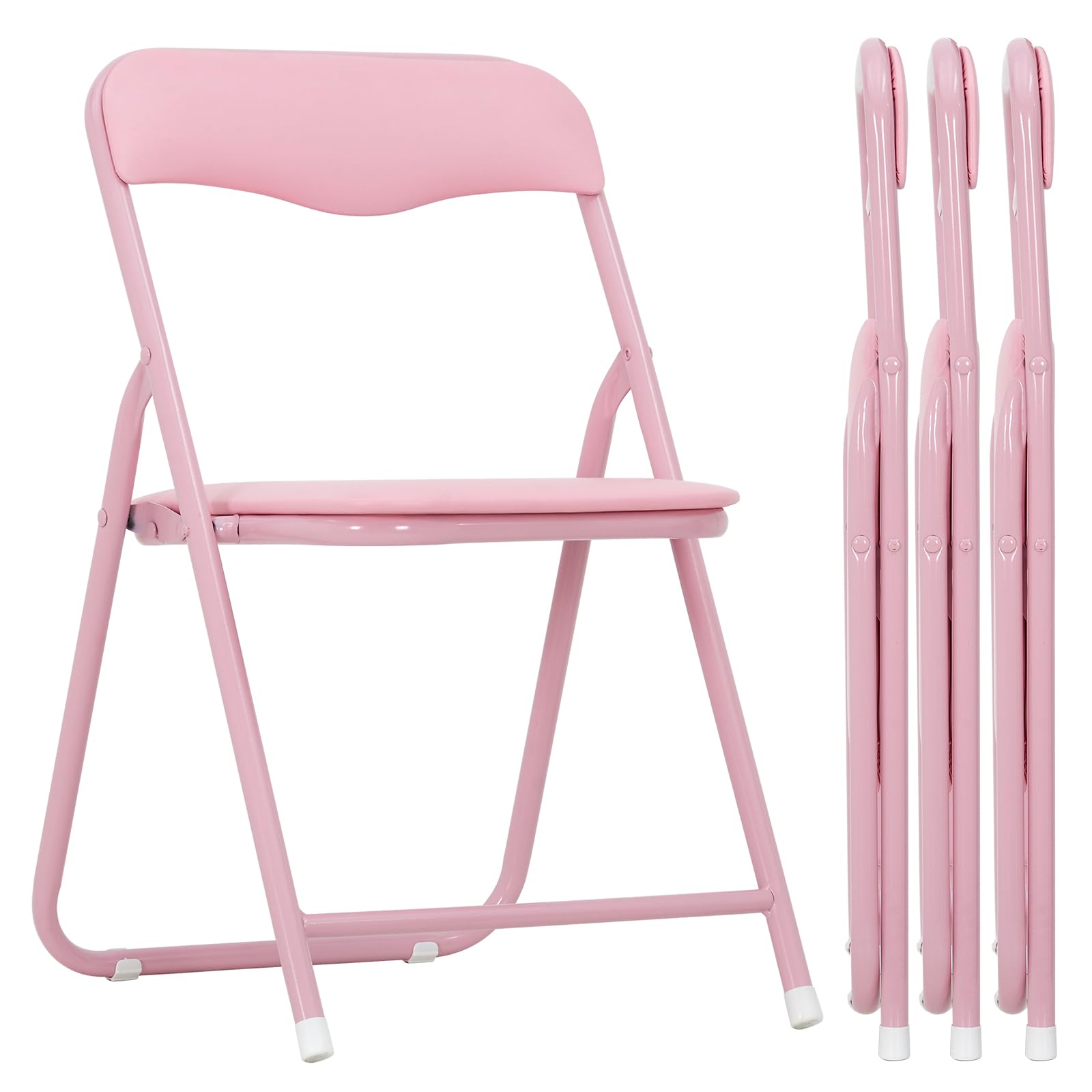 Zstar Conjunto de Mesa y Sillas Plegables para Niños, Mesa Infantil | con 4 Sillas Acolchadas de PU Marco de Acero Resistente, Ahorra Espacio, para Comedor, Sala de Juegos y Dormitorio, Rosa