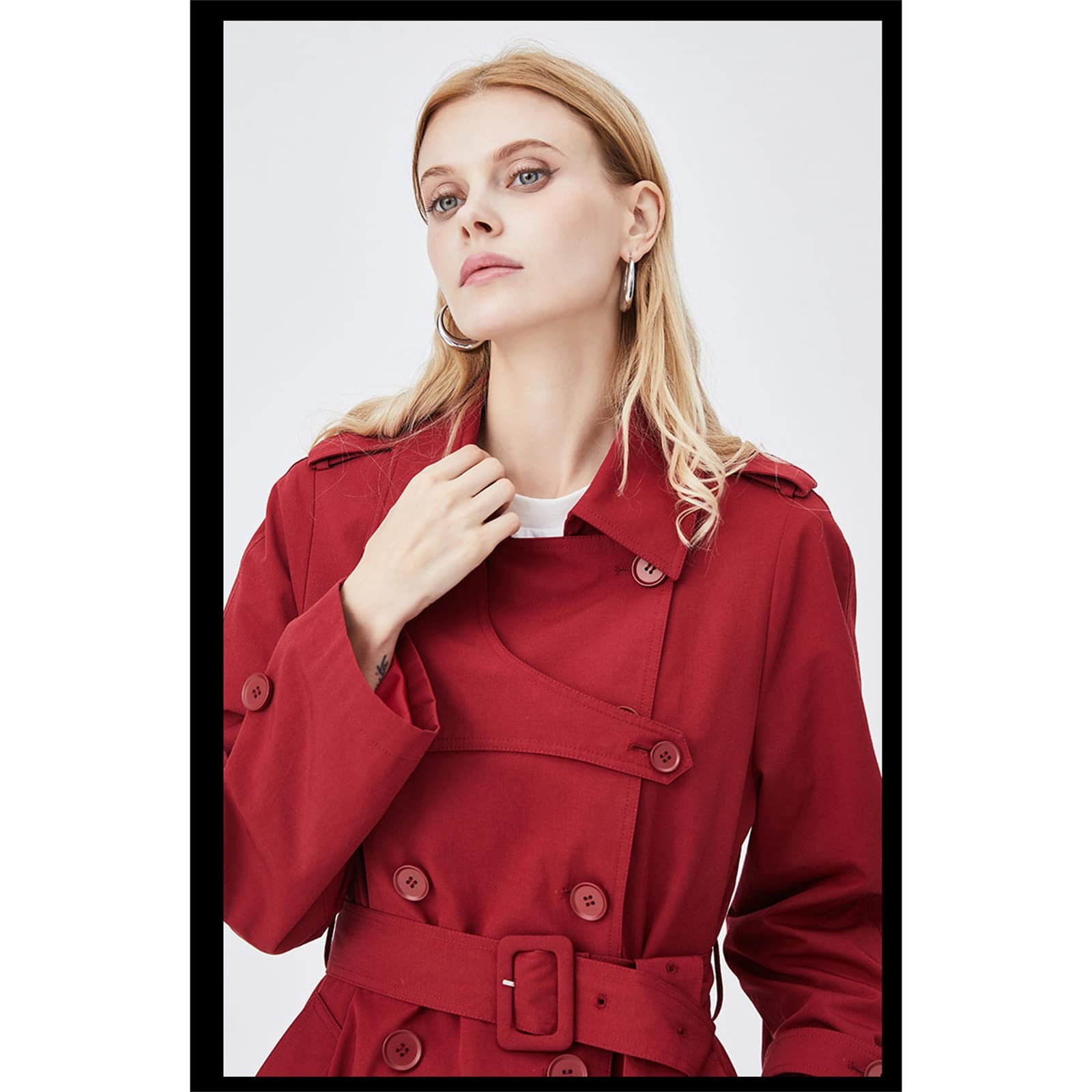 Yytcsjz Trench coat da donna doppio petto, Donna Mid Length Classic Lapel con cintura Trench Coat, Giacche sottili a maniche lunghe, per primavera e autunno, shopping e lavoro