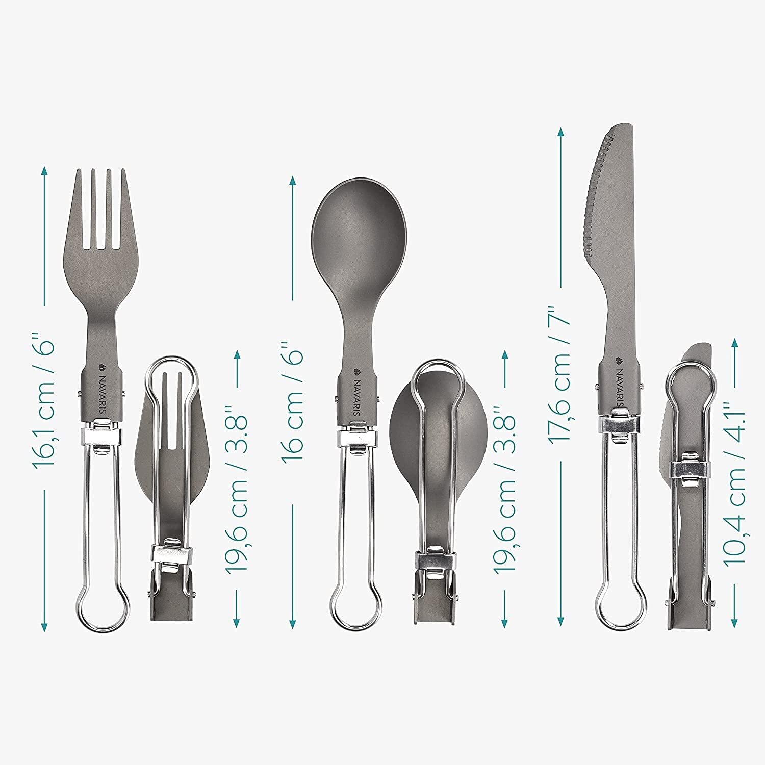 Set di Posate da Campeggio - Pieghevole Leggero Pieghevole Argenteria for Zaino in Spalla, Escursionismo - Coltello, forchetta e Cucchiaio con moschettone e Borsa