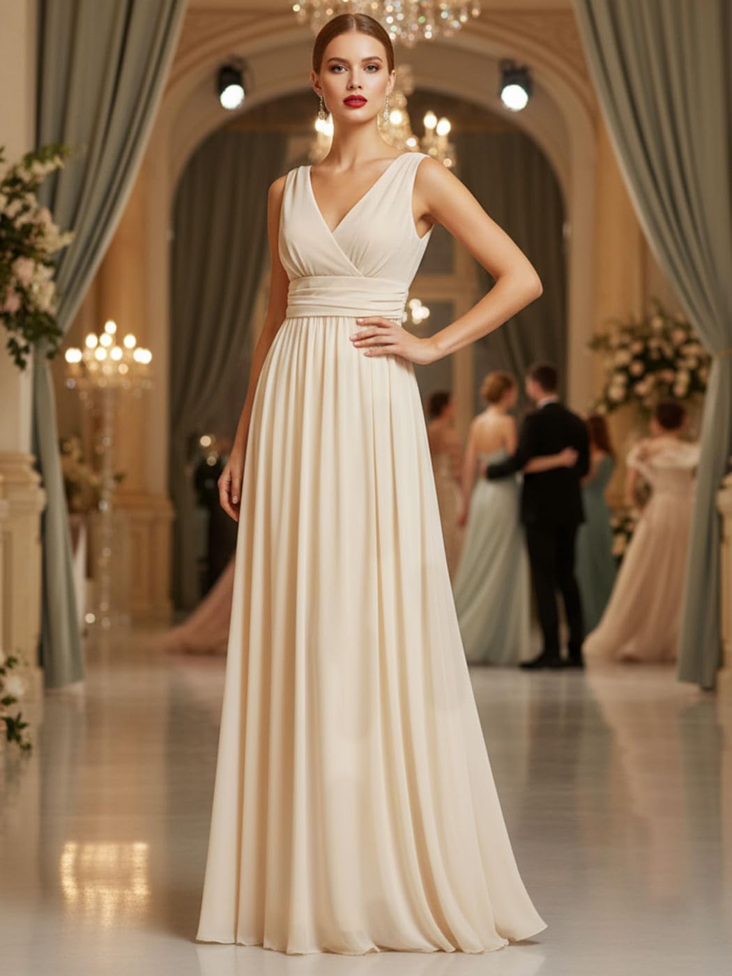 CASDRE Women's V Neck Sleeveless Maxi Dress Long Split Prom Gowns High Waist A-line Evening Party Dresses - Image 2