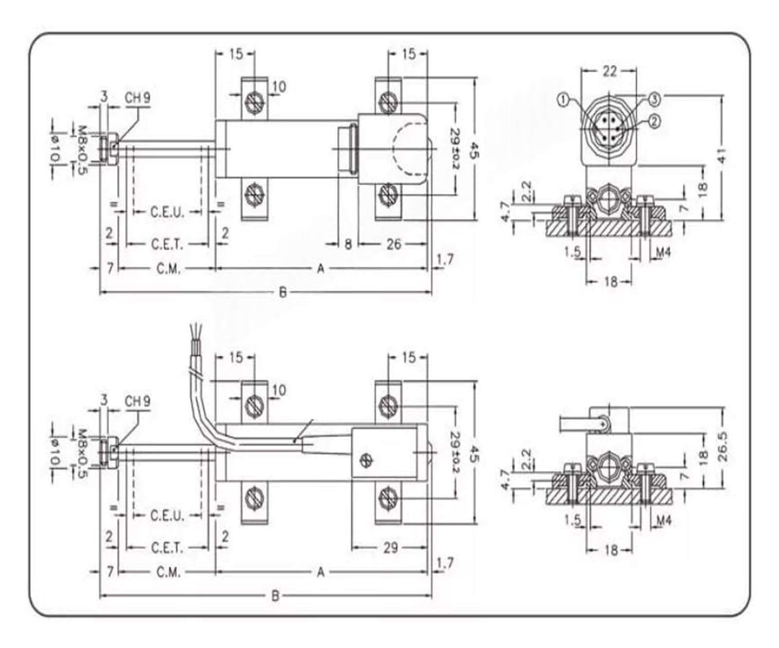 Linearer Wegsensor vom Zugstangentyp PA1-F-125-S01M-XL0202