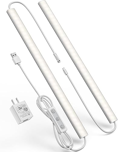 Vovamo Iluminación enchufable para debajo del gabinete, luces regulables debajo de la encimera para cocina, 2 piezas de 12 pulgadas, luz blanca