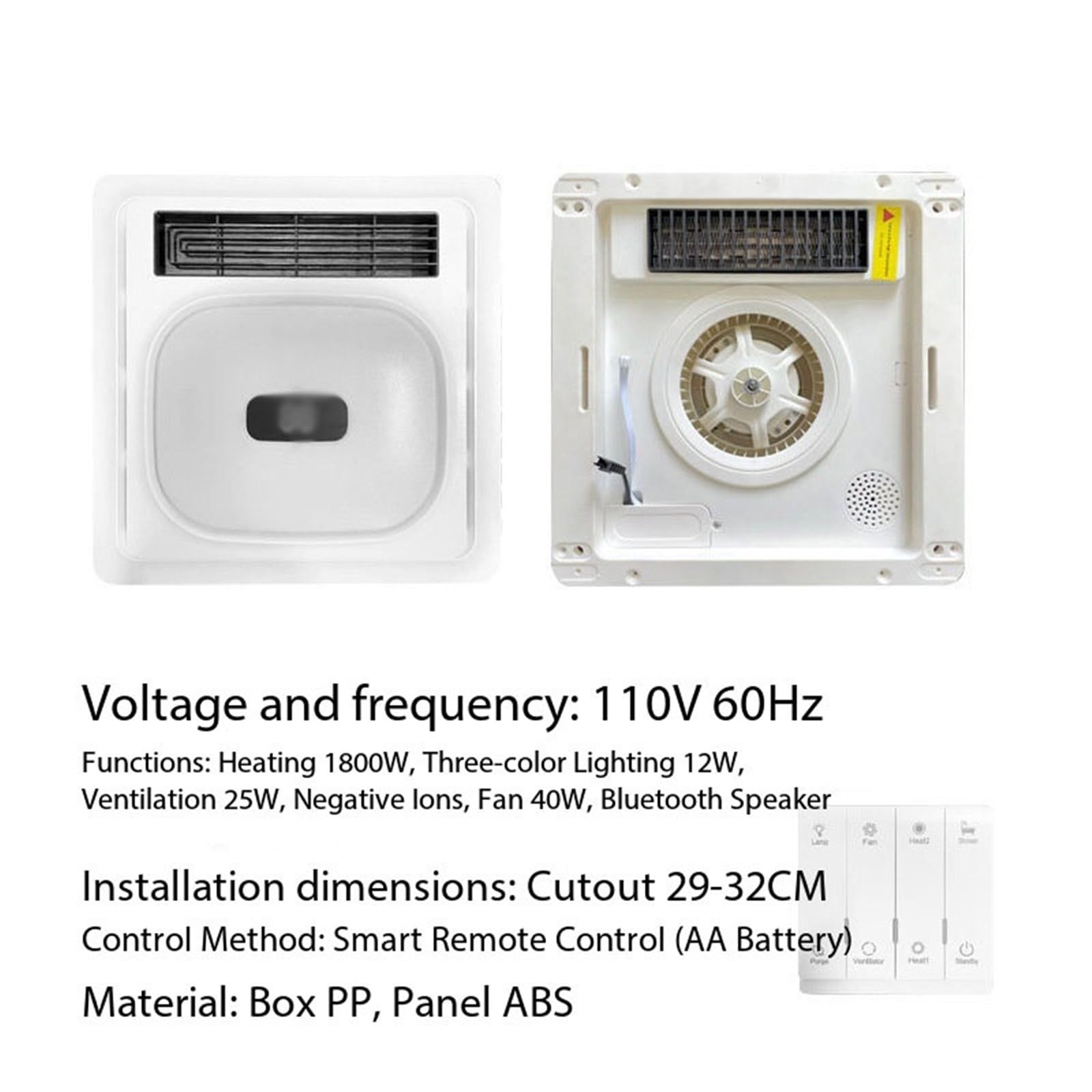 Luz de ventilador calefactor baño integrada, regulable Oficinas