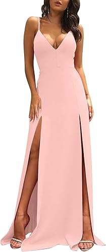 TOB - Vestido largo sexy de cóctel para mujer diseño sin mangas, con tirantes delgados, de espalda descubierta, con aberturas laterales