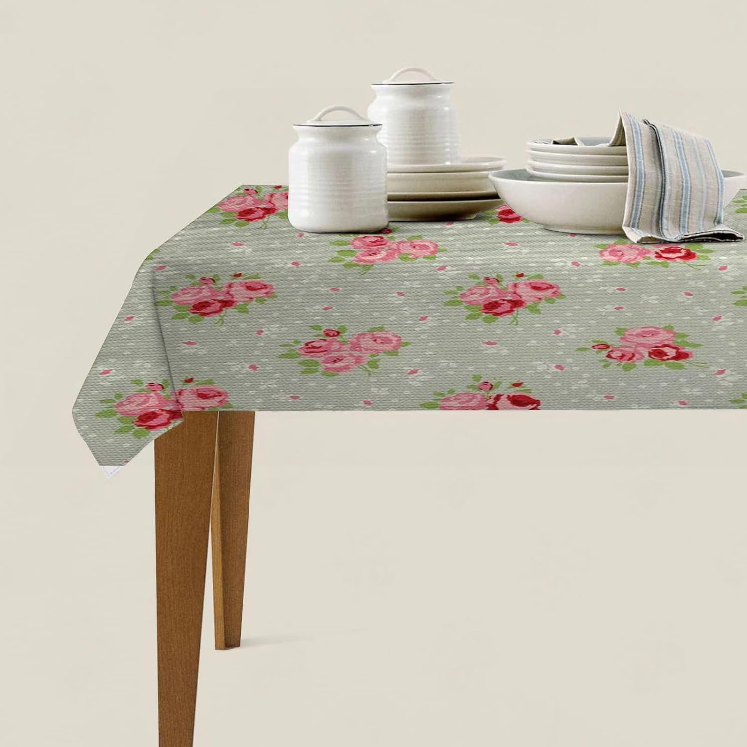 Mantel Mesa Rectangular Rosas Rojas, Manteles Antimanchas Escena de Jardín, 3D Impresión Mantel Impermeable Lavable para Cocina Salón Comedor, 140x300 cm Q.P1810