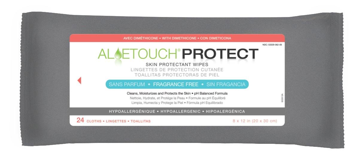 Medline Aloetouch Protect Dimethicone Skin Protectant Wipes, Hypoallergenic, Fragrance-Free, 8 x 12 in, Non-Antibacterial (Pack of 24)
