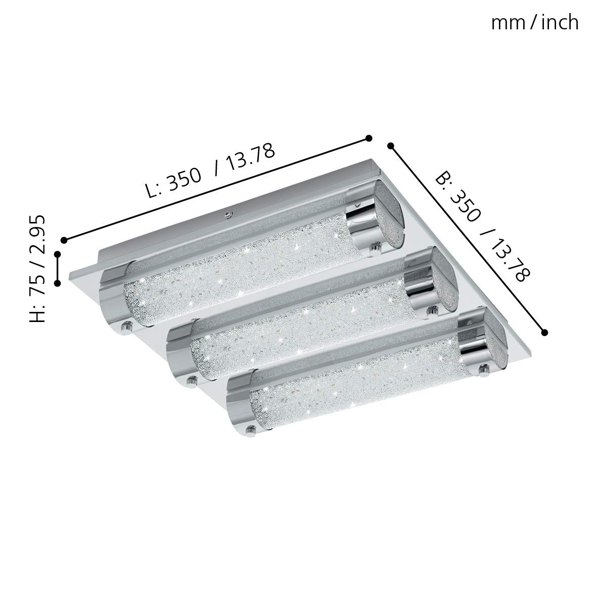 EGLO LED Deckenleuchte Tolorico, 3 flammige Deckenlampe Bad | Badezimmer Lampe aus Edelstahl, Glas und Kristall in Chrom, Klar, LED Feuchtraumleuchte neutralweiß, IP44, L x B 35 cm
