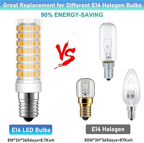 Miniatura 3 de SZKOV Paquete de 2 bombillas LED E14 con base europea de 8 W, nevera E14, bombilla para campana extractora 4173175, bombilla para horno Whirlpool