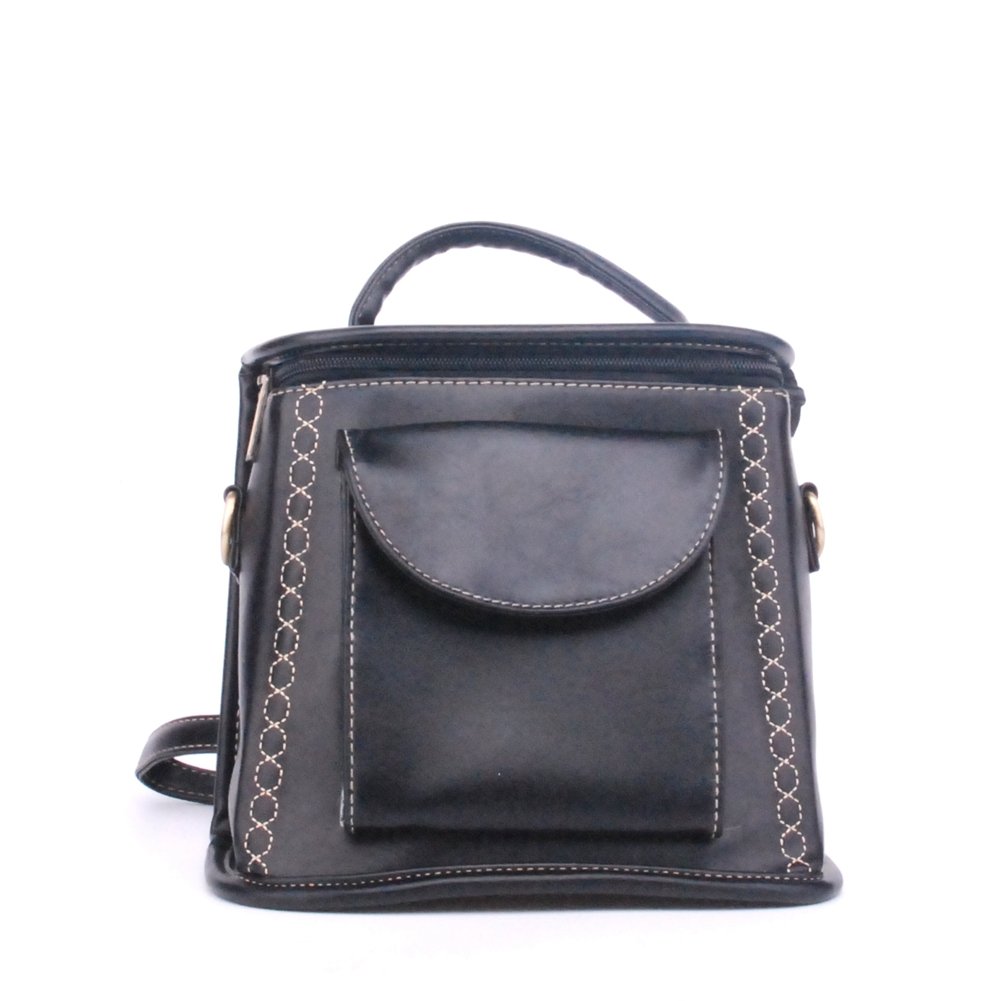 Women's Black Retro Bucket Shape Backpack