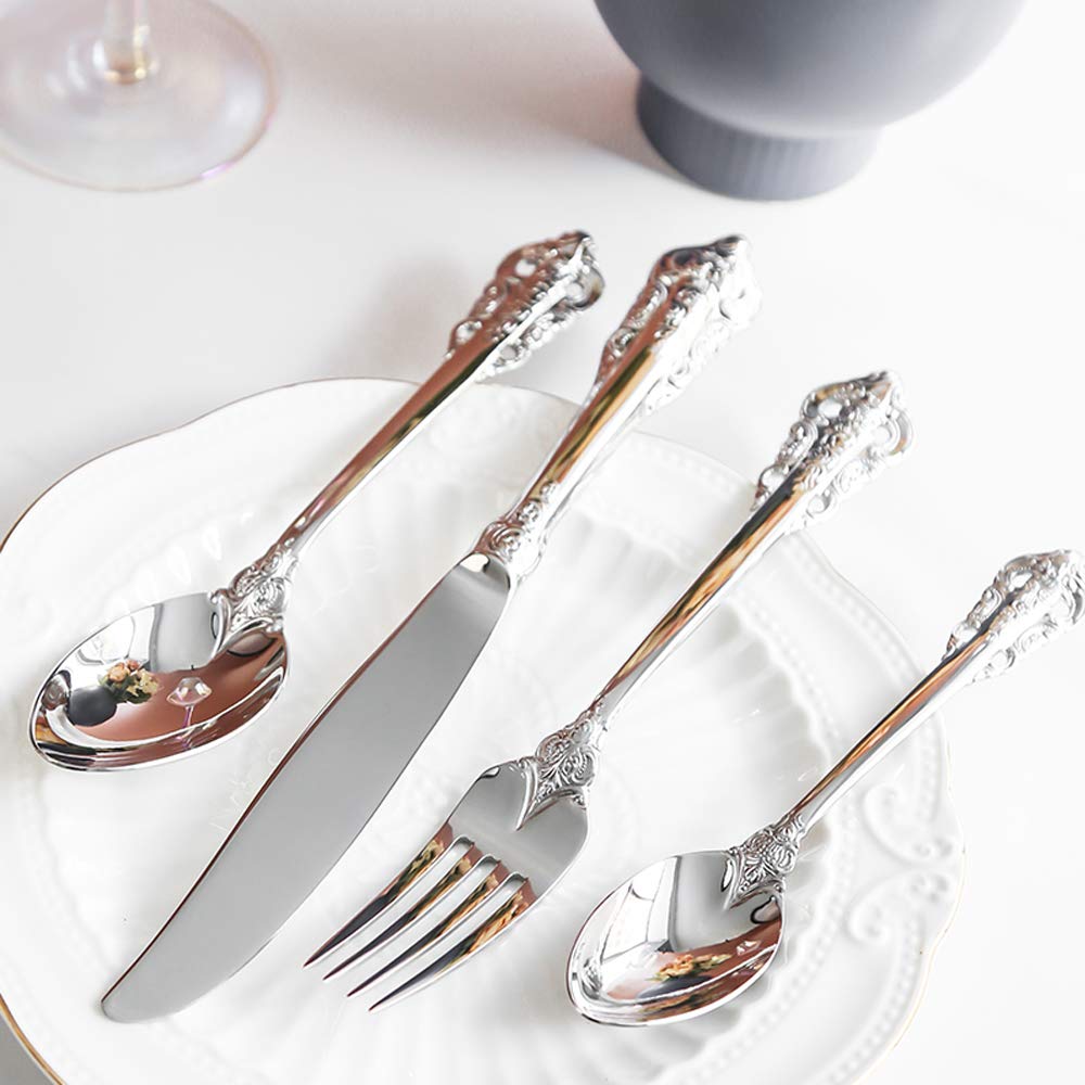Edelstahl Besteck-Set Barock 16-teilig für 4 Personen mit Messer Gabel Löffel Kaffeelöffel, Antik Königliche Stil, Spülmaschinenfest