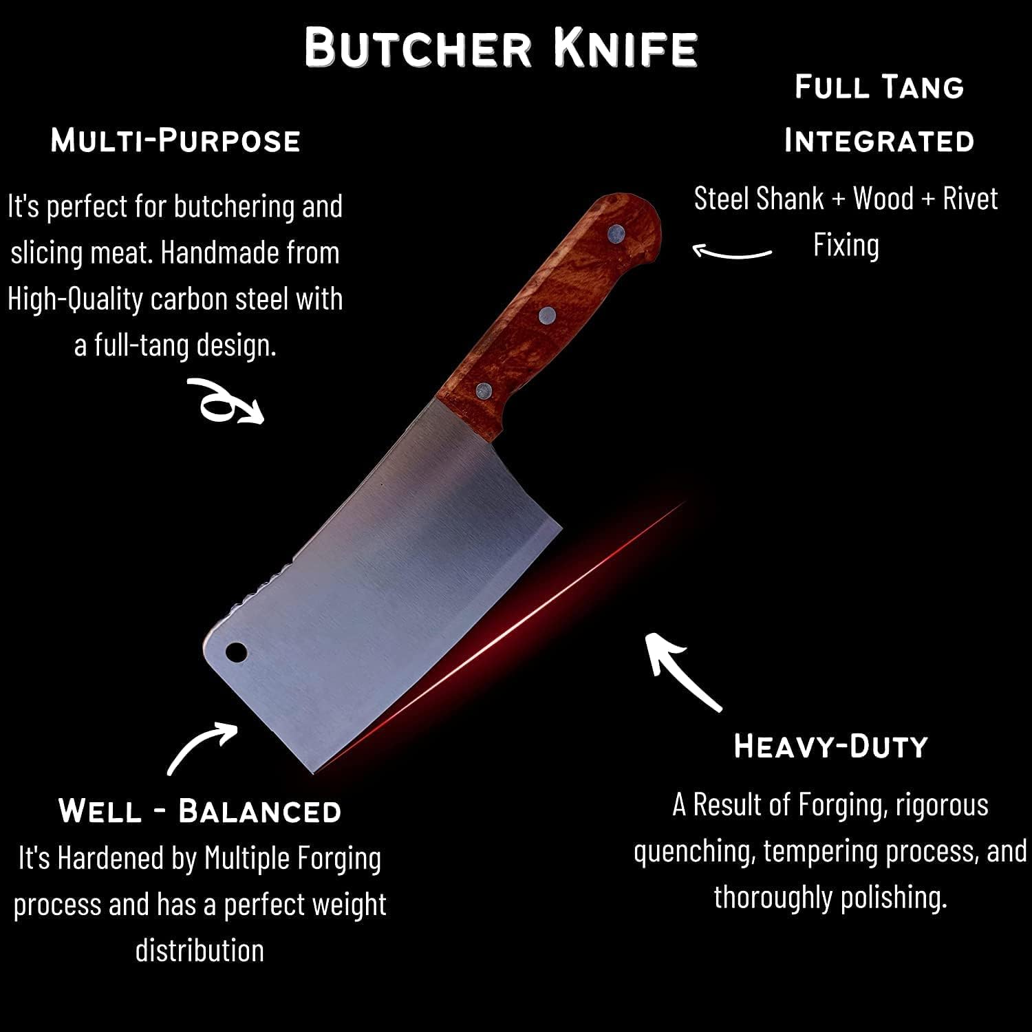 Netram Store Professional Chef Butcher Cleaver Knife Made of Stainless Steel with Ergonomic Handle for Chopping Meat, Fish, and Vegetables (Knife H Big) 2
