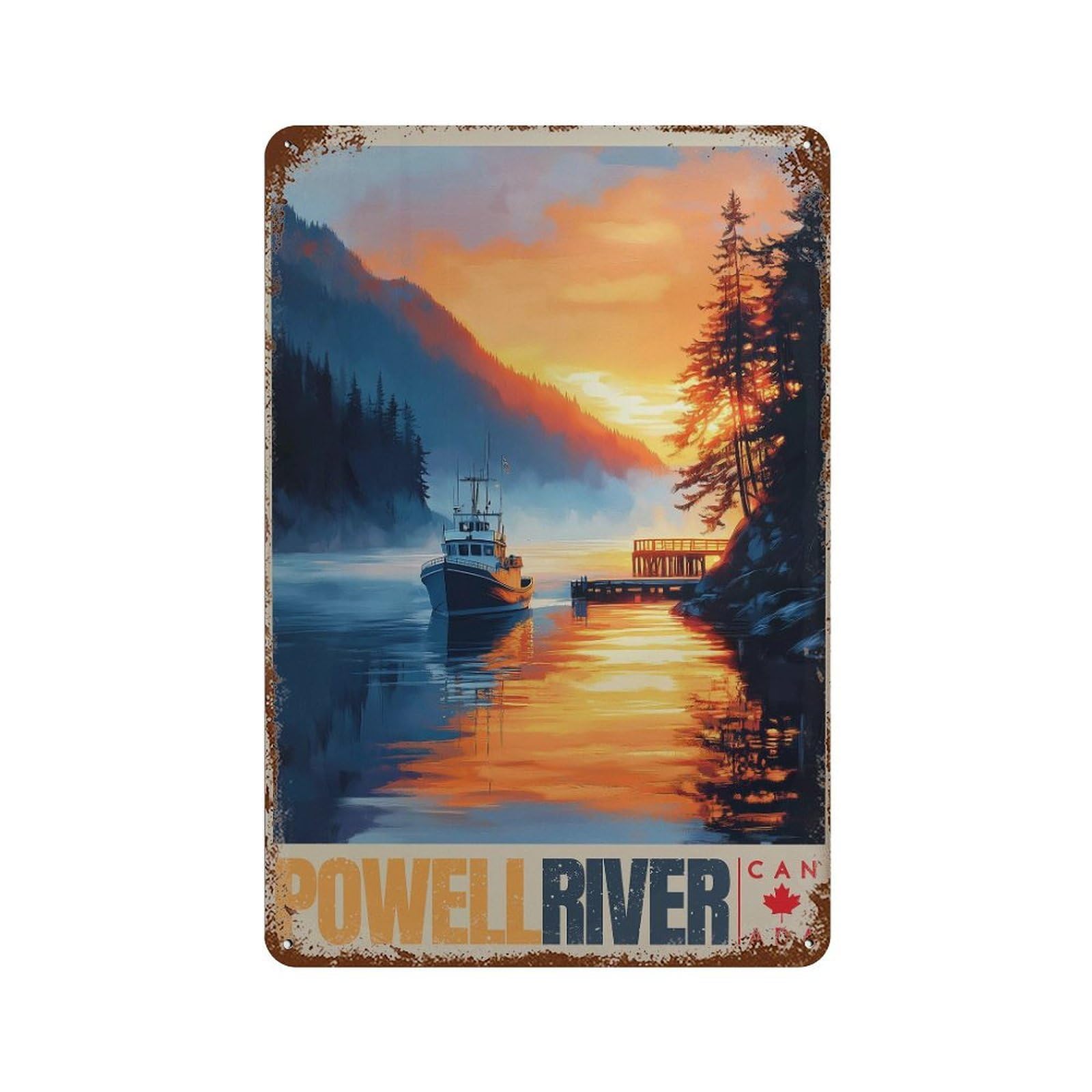 xiaoxiaoshen Powell River Canada Travel Vancouver Coastal Sunset Pacific Northwest Wall Decor Art Metal Tin Poster Modern Home Decor Art Home Bar Shop Decorations Vintage Sign 30x20cm