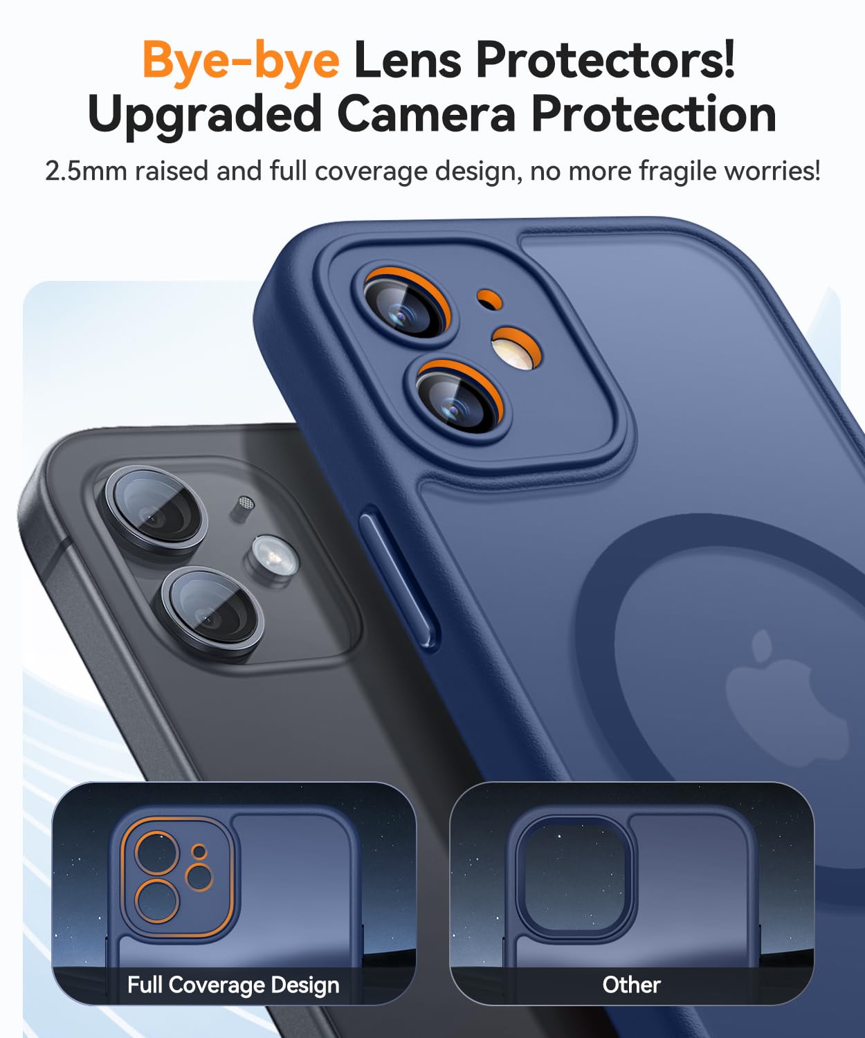 CANSHN Magnetica Cover per iPhone 12(6.1 Pollici), [Protezione Completa Della Fotocamera] Custodia Traslucida Opaca Protettiva Sottile Antiurto,Blu Profondo