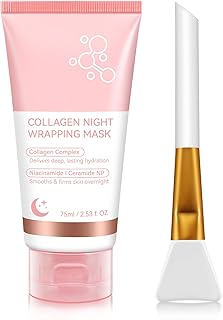 Collagen Night Wrapping Mask 75 ml, organisk collage face mask | Anti-aging djup hydrering | Med hyaluronsyra och ceramider NP | Koreansk hudvård för strålande hud | 24h fukt och elasticitet