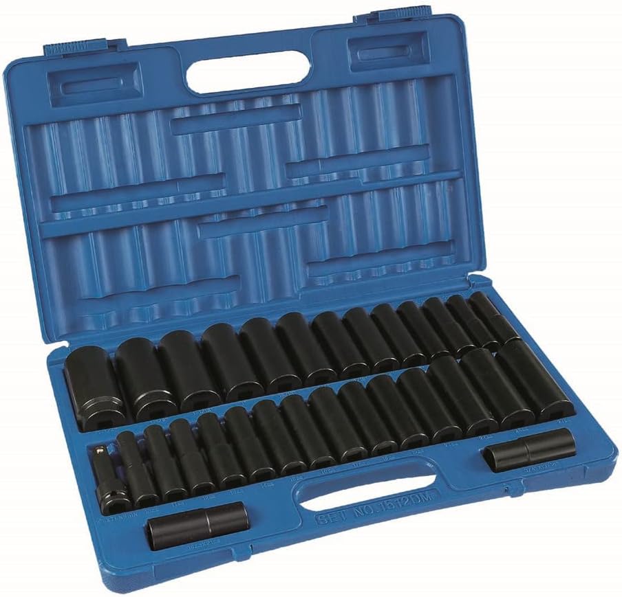 Grey Pneumatic 1512DM 30-Piece 1/2 in. Drive SAE/Metric Deep Socket Set