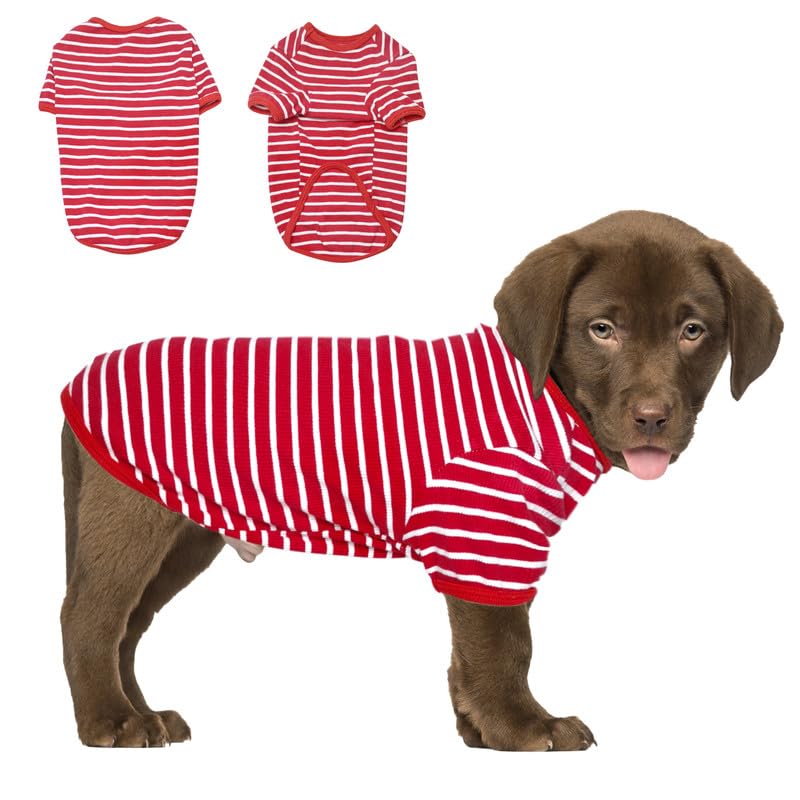 PetSmiler Hundepullover - Dünner Hundepullover Kleine Hunde Gestreifter Hundeshirts für Kleine Hund Katzen Shirt, Dehnbarer Pullover Hund Hundepulli Chihuahua Französische Bulldogge (Rot M)