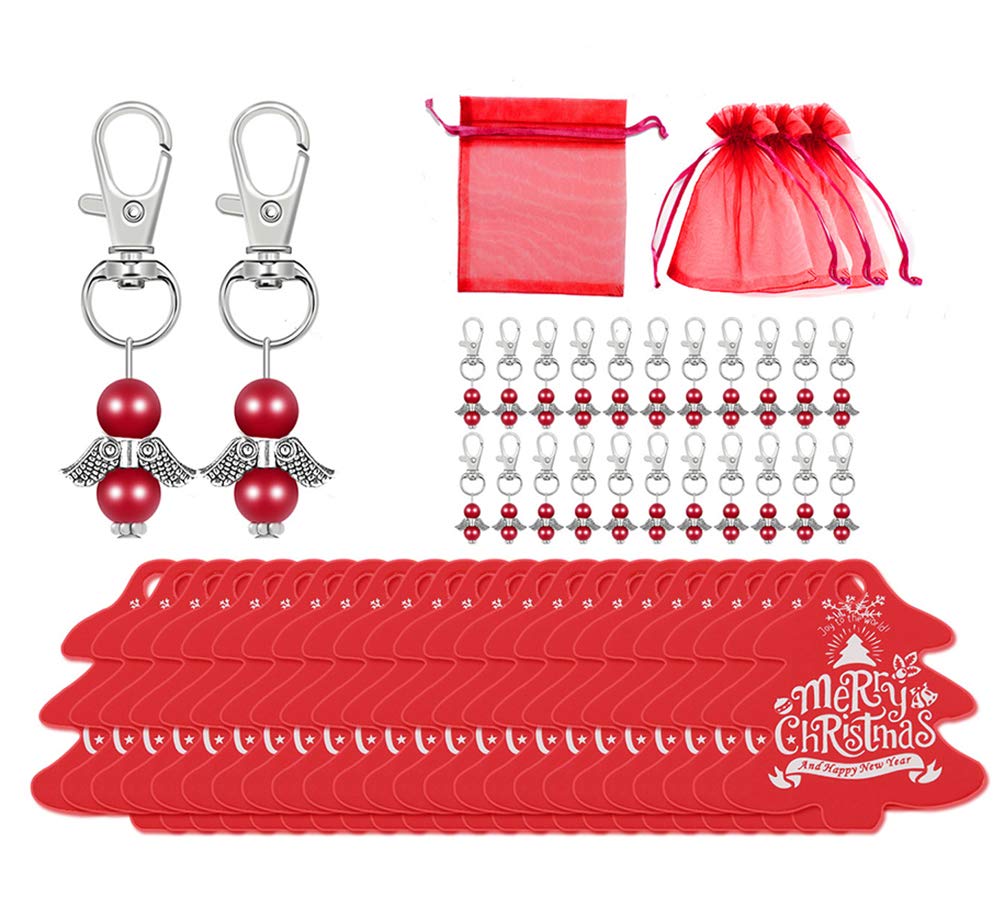 CGBOOM Porte-clés Ange Gardien De Mariage Baptême Avec Sacs En Organza Et étiquette En Papier Kraft, Convient Pour Mariage, Baptême, Fête D'anniversaire, Thanksgiving, Noël Blanc 40