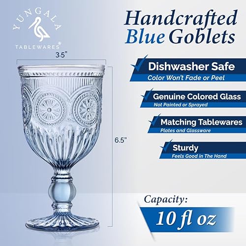 Miniatura 2 de Yungala Blue Glassware Bundle – Copas de vino platos tazas – Juego de cristalería en relieve de girasol azul
