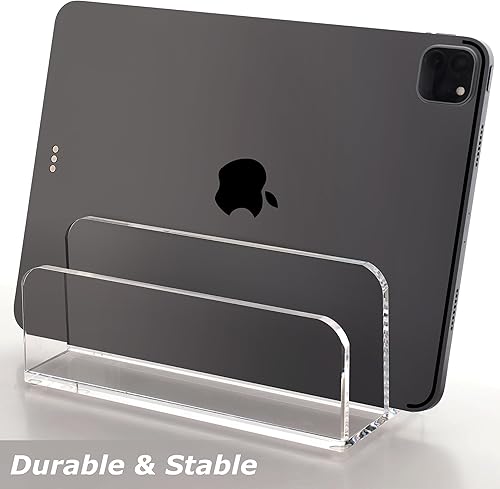 Miniatura 6 de SANRUI Organizador de escritorio de acrílico para clasificador de correo, 2 compartimentos, transparente, pequeño, escritura, documentos,