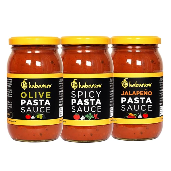 Olive Pasta, Spicy Pasta & Jalapeno Pasta Sauce Super Saver Discount Pack l 1155G l Original Pizza Pasta Sauce l Ready to Eat Healthy Food l Gluten Free| Vegan and Natural Ingredients l Made with Fresh Tomatoes, Olive & Jalapenos | Use with Cheese on Pizza Base | Enjoy with Penne, Spaghetti, Fusilli, Macaroni, Hakka Noodles, Rice Noodles or Whole Wheat Pasta |