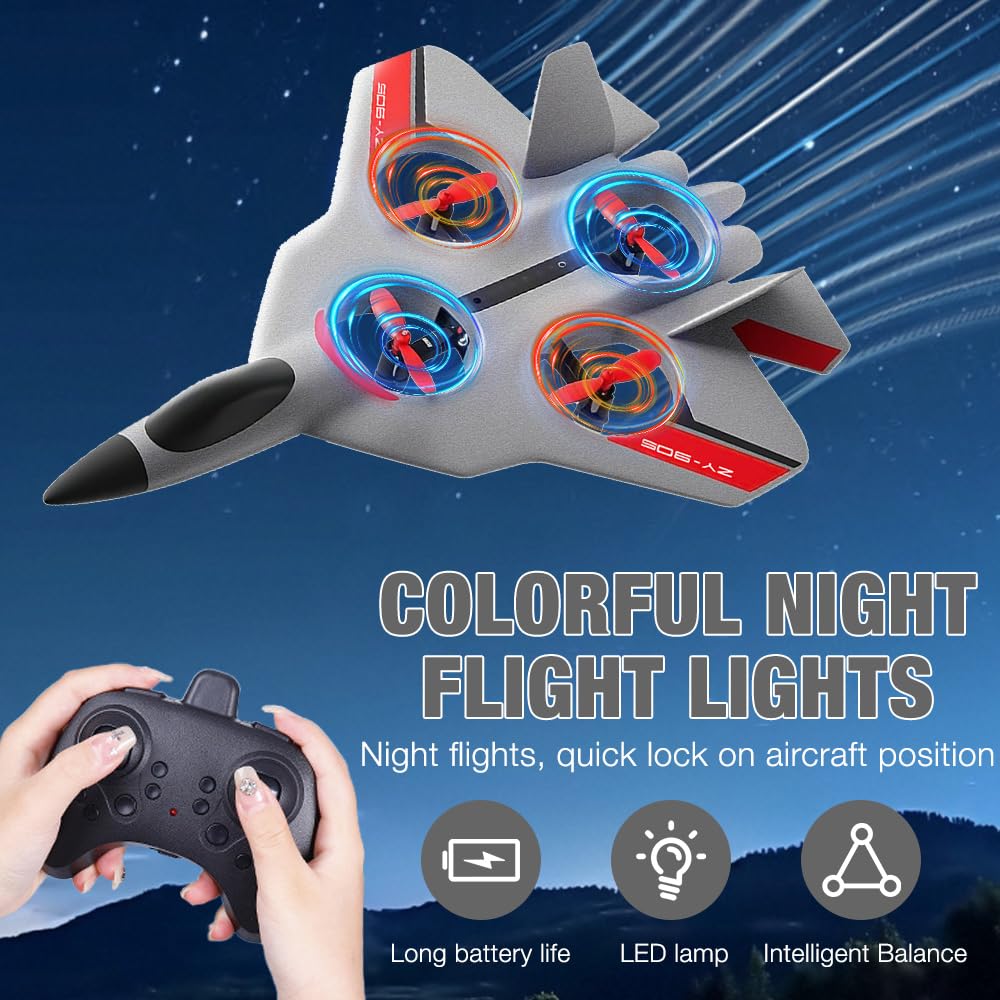 Avión Teledirigido, 2.4 GHz Avión RC Juguete con LED, Avións de Control Remoto con Baterías y Estabilizador de Giroscopio de 4 Ejes, fácil de pilotar para Adultos