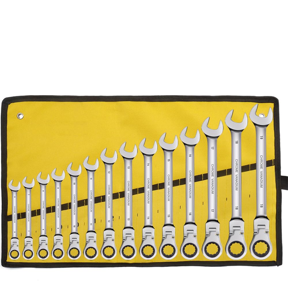 Setngb Ratchet Wrench Ratcheting Combination Wrench Set Metric Flex Head Ratcheting Wrench, Chrome Vanadium Steel Spanner With Bag,,14Pcs