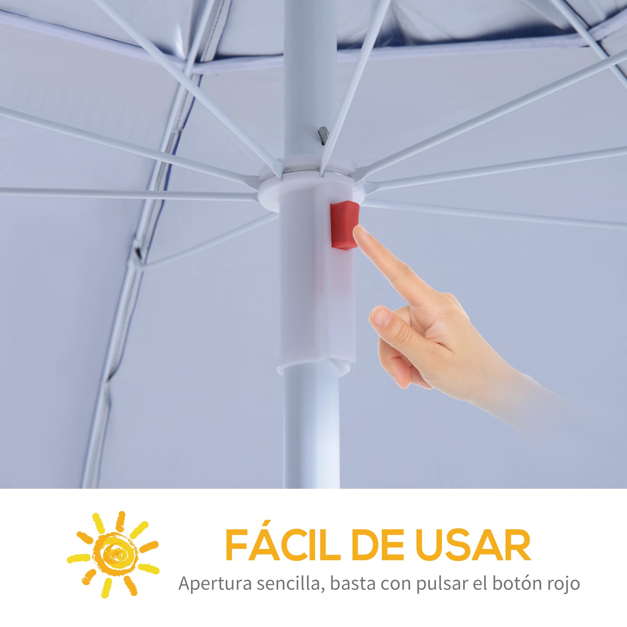 Outsunny Sombrilla de Playa 2 en 1 Parasol para Playa con 2 Paneles Laterales Toldo Portátil Anti-UV con Bolsa de Transporte para Jardín Piscina Ø210x222cm