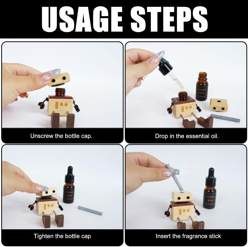 Wooden Robot Dashboard Decoration Magnetic Base Handcrafted Unique Car Gift image 3