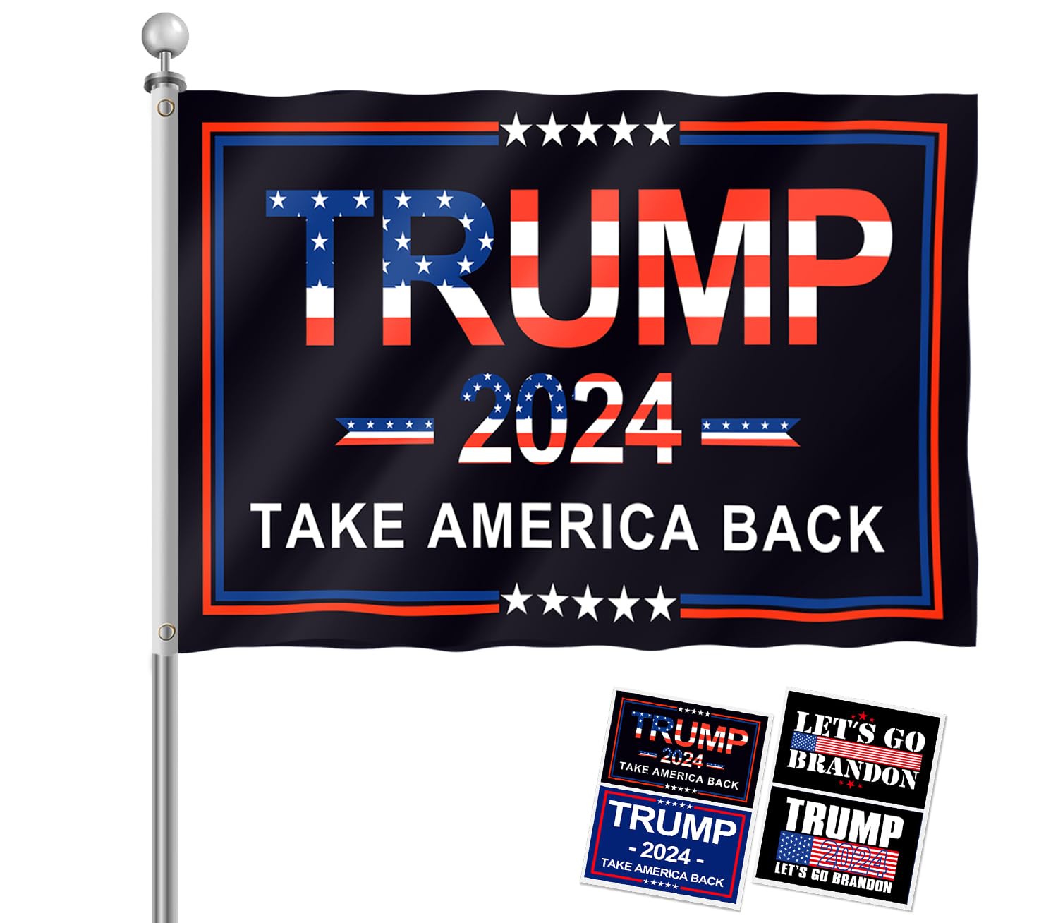Trump 2024 Flag – 3x5 FT – 'One Nation Under God God Guns Trump' – Printed Polyester With Brass Grommets