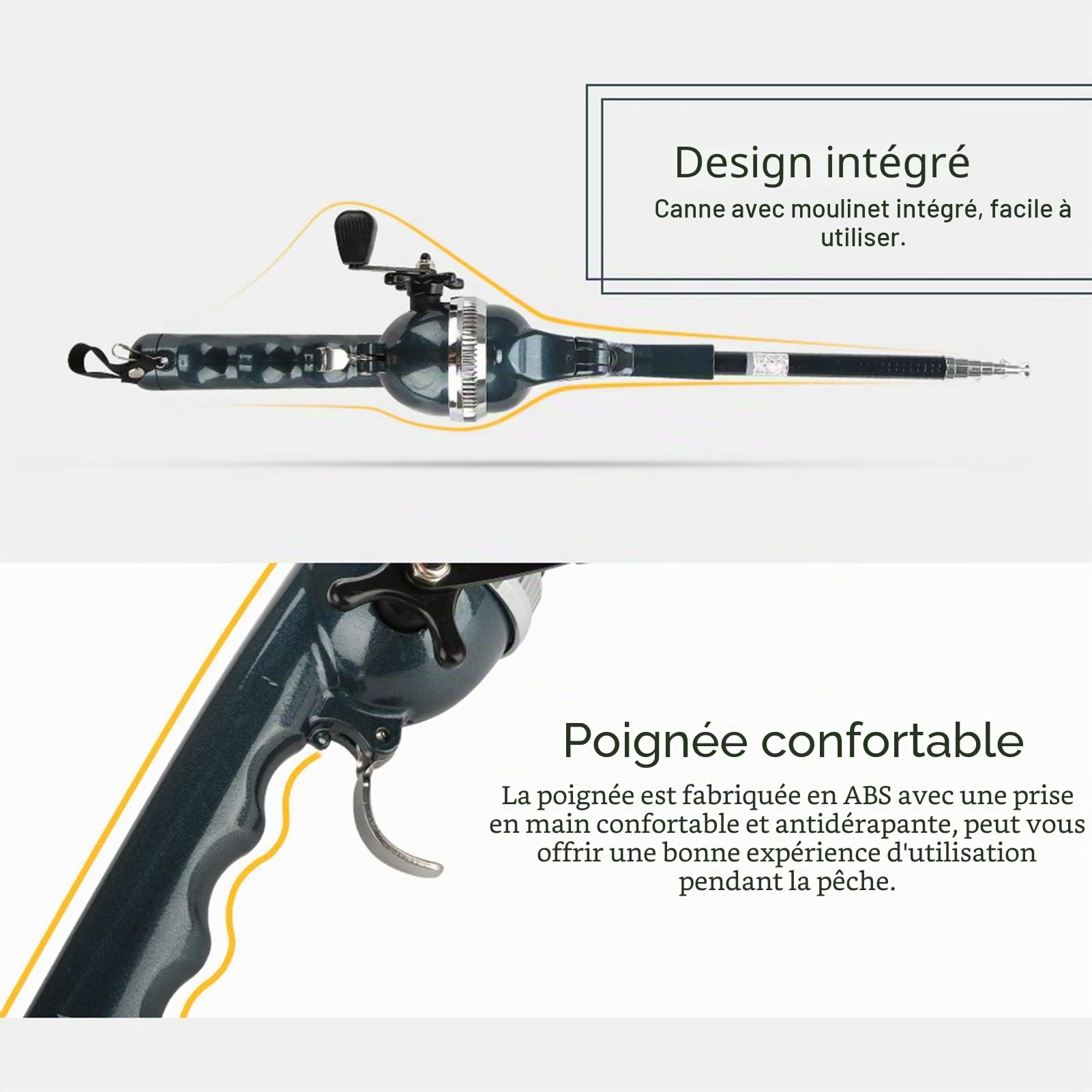 Canne à Pêche Légère Portable avec Moulinet Intégré pour Eau Douce, Mer, Plage et Lac