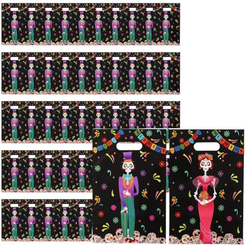 死者の日 ギフトバッグ 巾着袋 メキシコフェスティバル スカル柄 ハロウィン デコレーション 50個 B 25*16.5cm