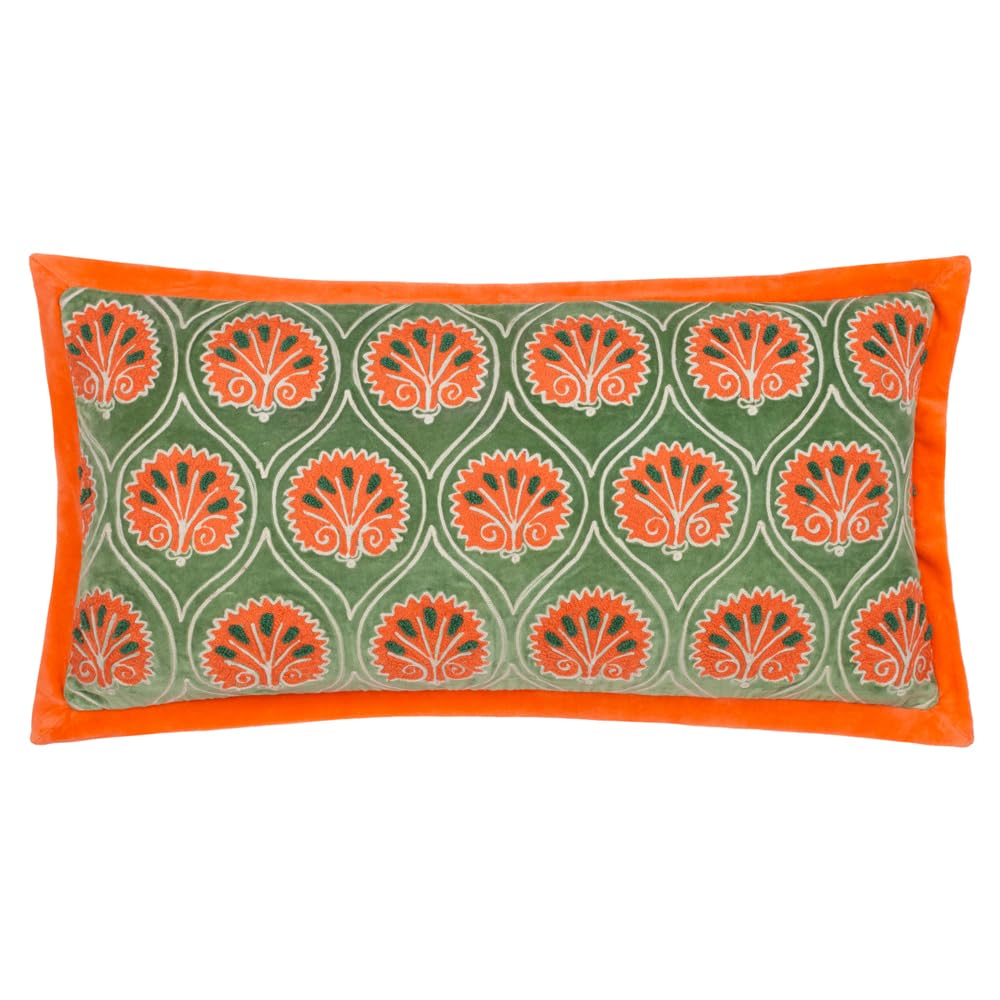 Paoletti Casa Embroidered Cushion Cover, Peridot/Orange