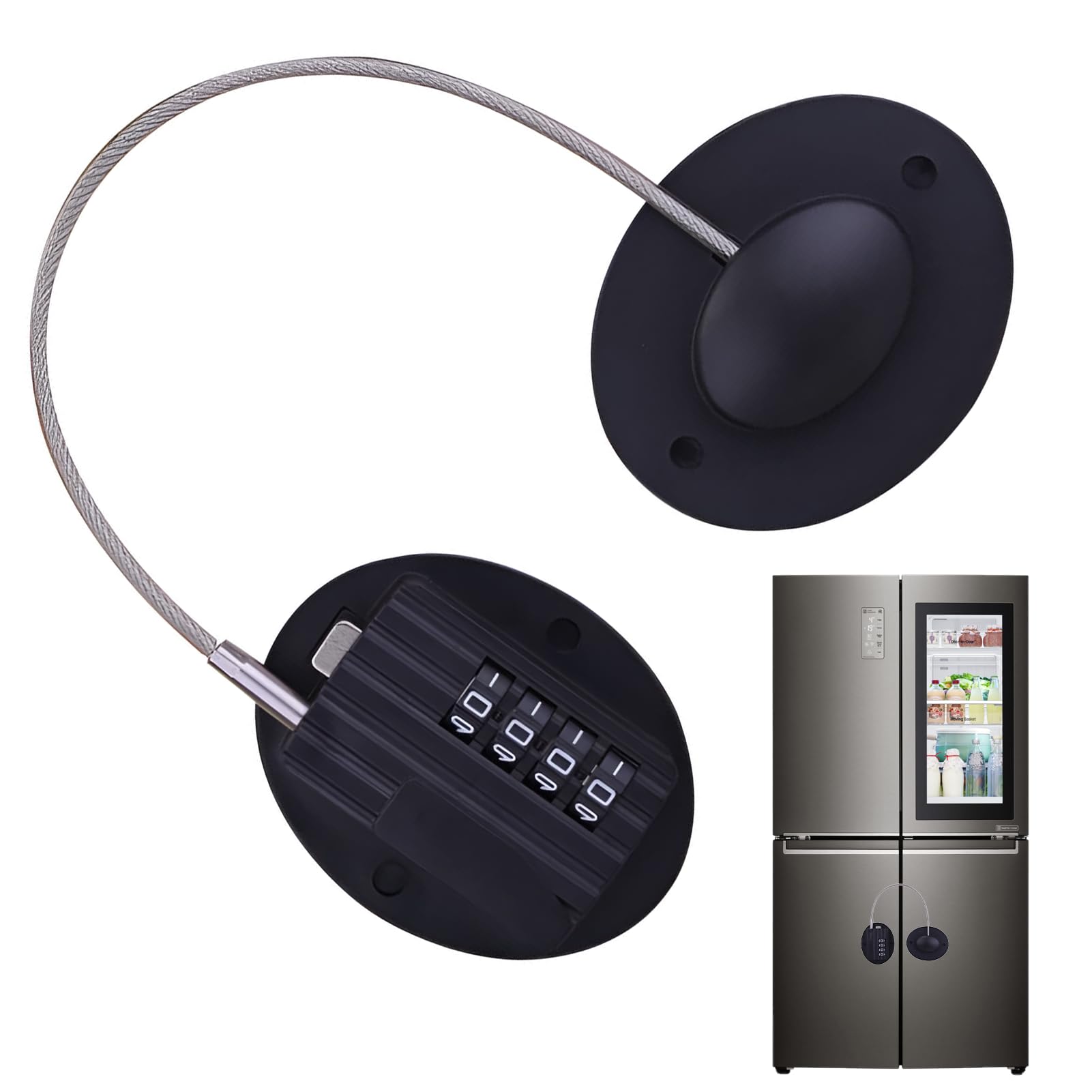 Serrure De Porte De Réfrigérateur Pour Sécurité Enfant, Avec Code À 4 Chiffres, Cadenas Frigo Porte, Bloque Porte Frigo, Pour Placards Armoires Réfrigérateurs Congélateurs (Noir)