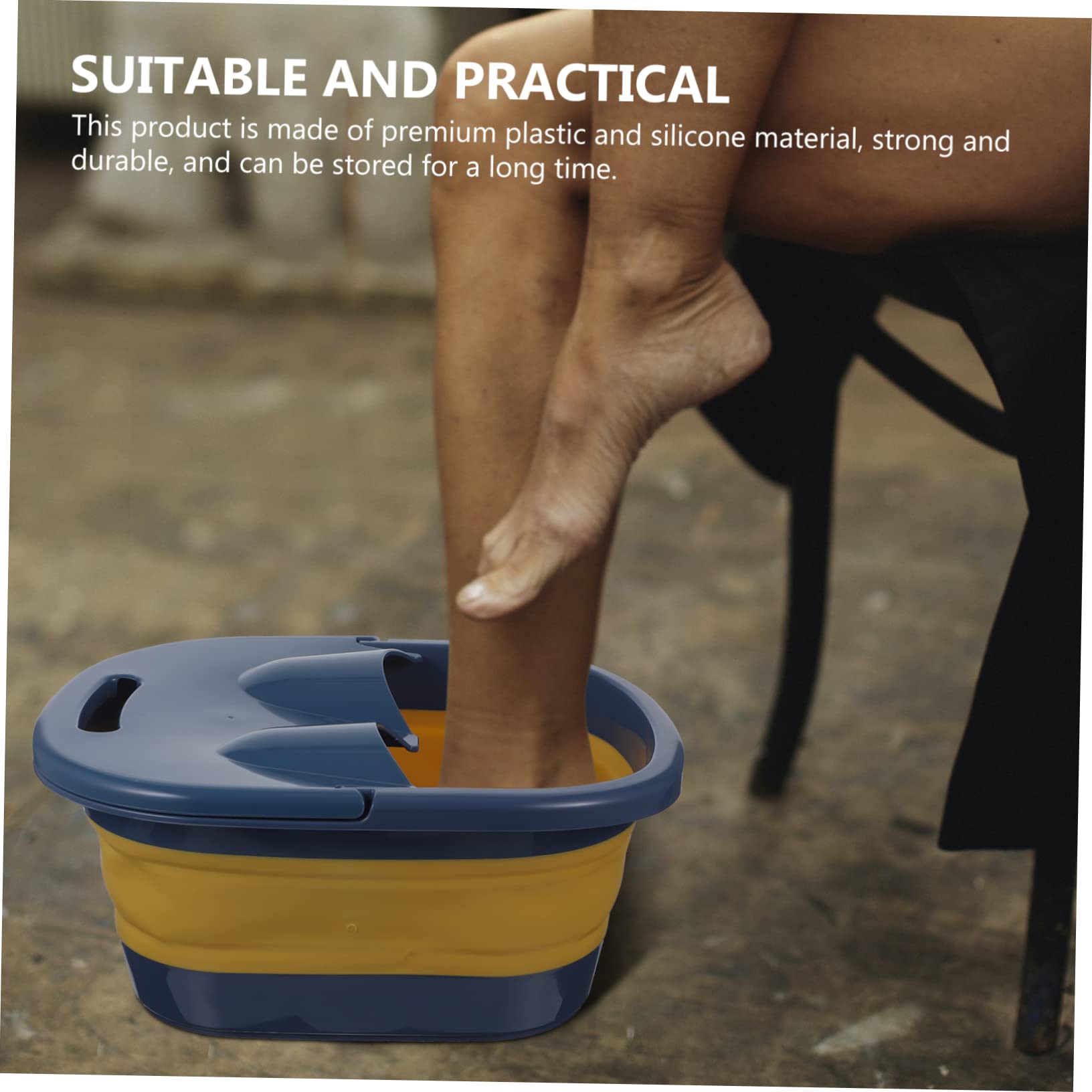 Secchio Bagno Pieghevole per Pediluvio, Design a Botte Blu | Uso Domestico e Outdoor, Plastico Silicone, Facile da Riporre, Supporto Stabile