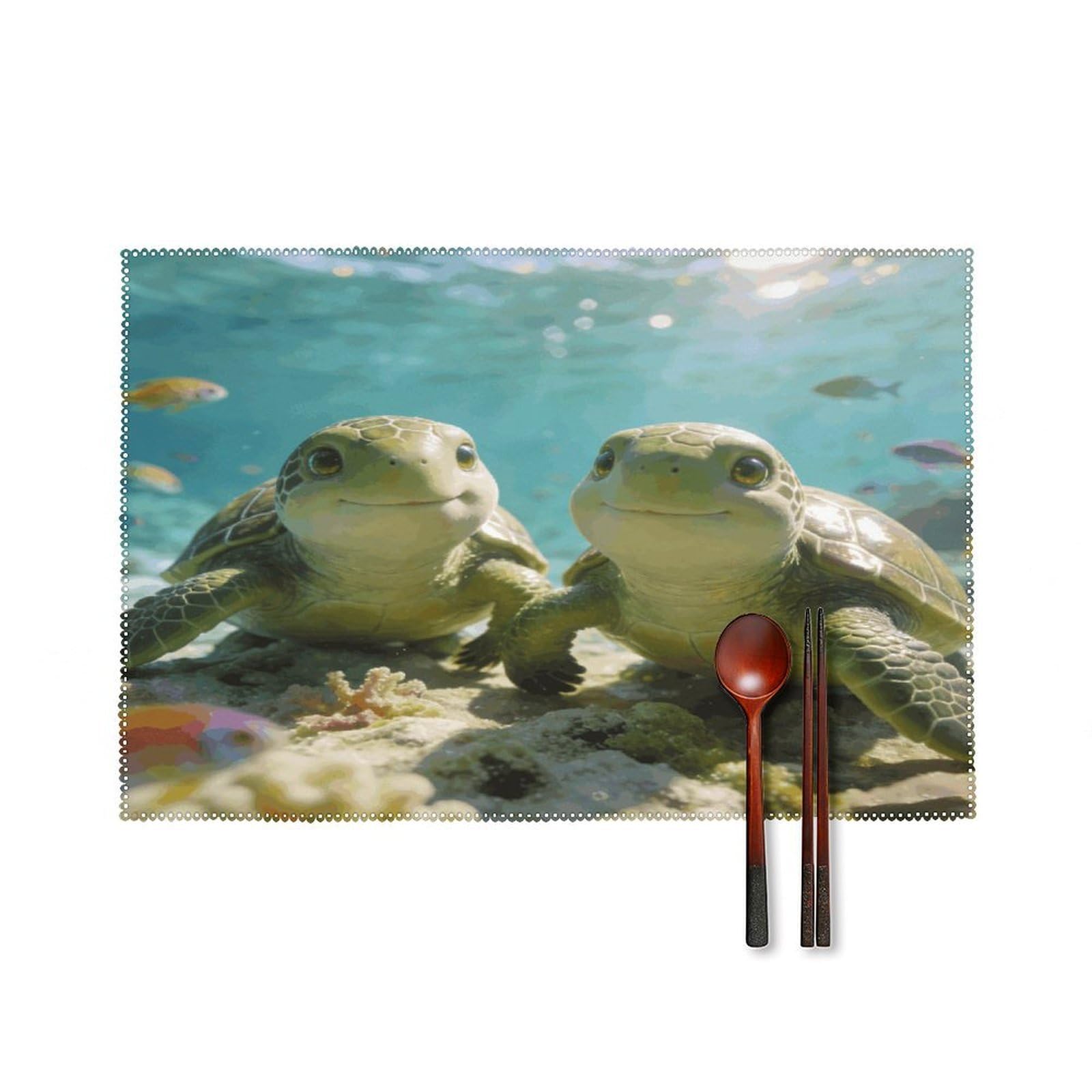 Khauerbc Style Cute Turtles Placemats Set Of 6,Decorating The Dining Table，Canvas Washable Table Mats，Wipe Clean Anti Slip Dining Table Place Mats For Party Kitchen Dining Decoration