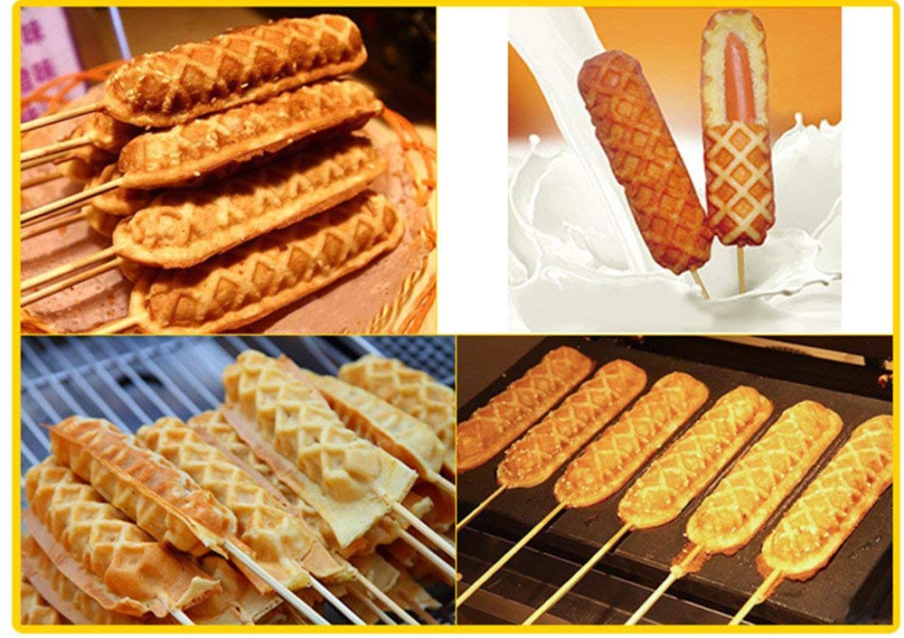 CGOLDENWALL NP-527 Gofrera Máquina de Gofres de Perrito Caliente con Lollipop 6pcs Commercial Waffle Maker Eléctrica Antiadherente con Termostato Digital丨Temporizador de 0-5 Minutos Certificado CE