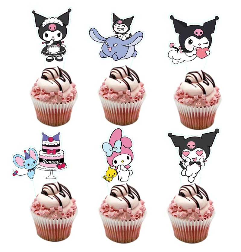 24pcs kuromi and melody Cake Toppers Cupcake Toppers Cake Decorations,kuromi and melody Birthday Party Supplies Decorations (3)
