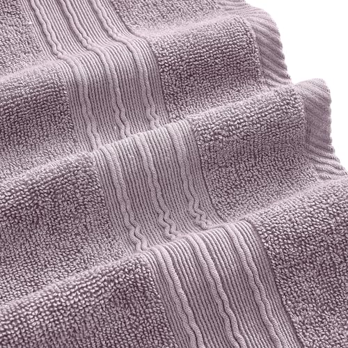 Image of Modern Threads 6 Piece Set, 2 Bath Towels, 2 Hand Towels, 2 Washcloths Yarn Dyed Jacquard /Solid Towel Set Ophelia Orchid (Pack of 8)