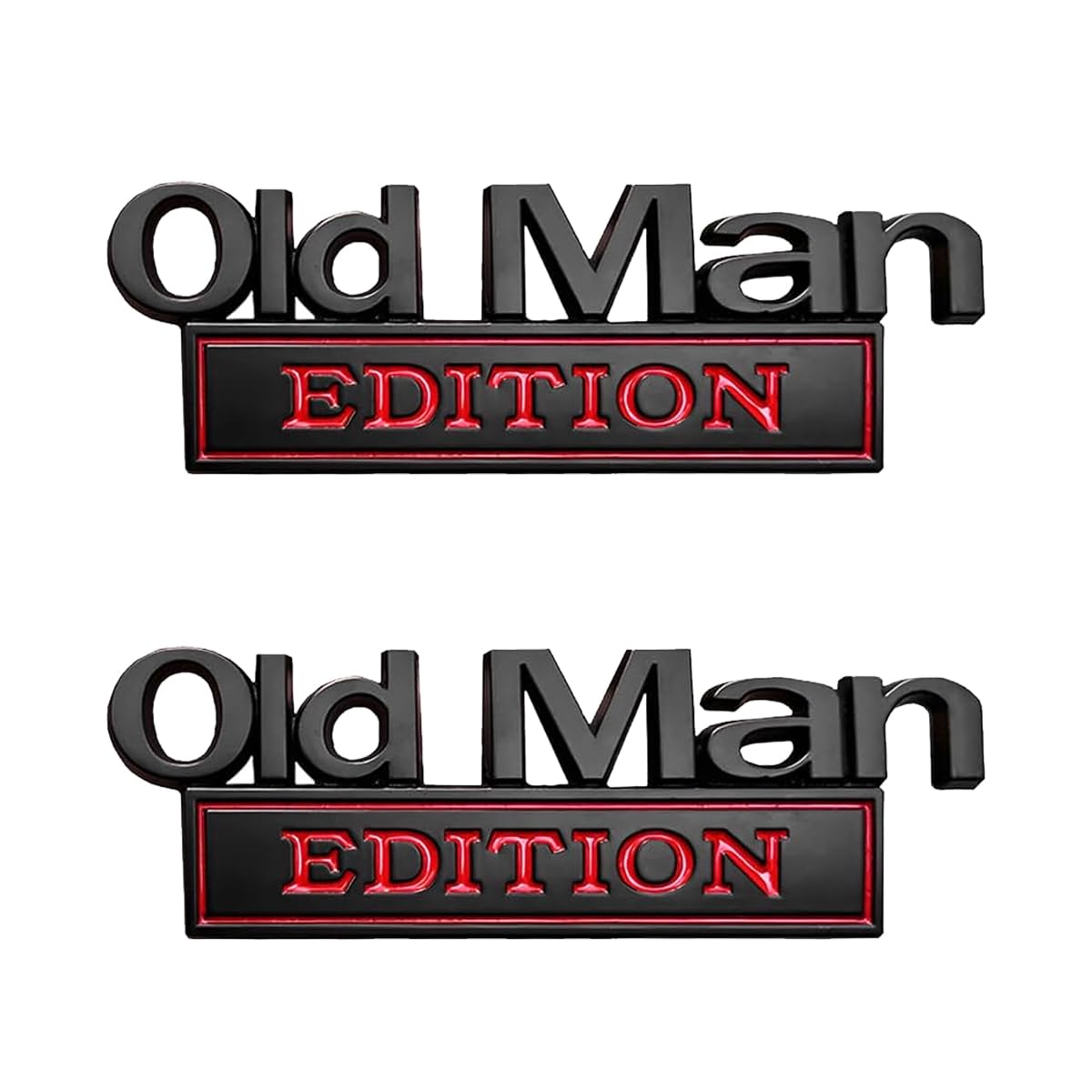 – 2PCS Old Man Edition Car Emblem, 3D Metal Funny Vehicle Side Tailgate Bumper Badge Sticker, Waterproof Rustproof Self-Adhesive Auto Decal Decoration Accessories, Universal Fit (Black/Red)