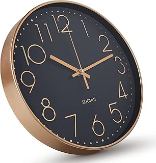 Reloj de pared silencioso de 12 pulgadas, sin tictac, funciona con pilas, para decoración de sala de estar, reloj de pared moderno para el hogar, dormitorio, oficina, aula, escuela (oro rosa)