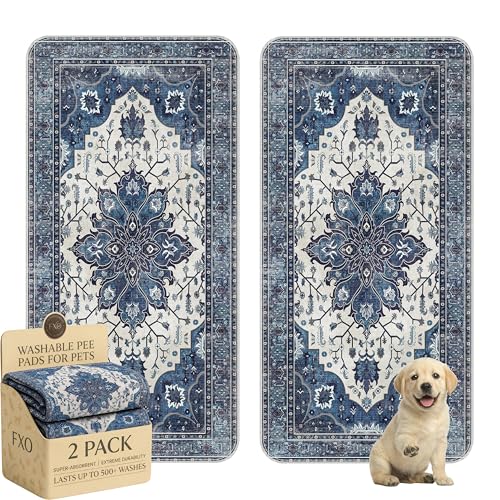 Image of Washable Pee Pads for Dogs,Great Urine Absorbent Reusable Puppy Training Pads,Waterproof,Leak-Proof & Non-Slip Potty Pads for Whelping,Crate,Playpen,Bed.(Dark Navy Floral,36 inchx72 inch)