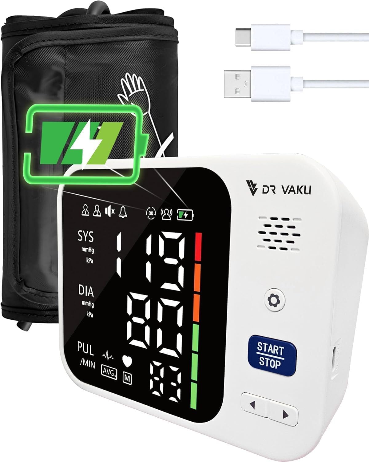 DR VAKU®️ Rechargeable BP Machine Monitor Digital Fully Automatic Upper Arm Blood Pressure Checking Machine with Talking Function Cuff Kit For Home Best Most Accurate Measurement (Lithium Battery) White-image-44