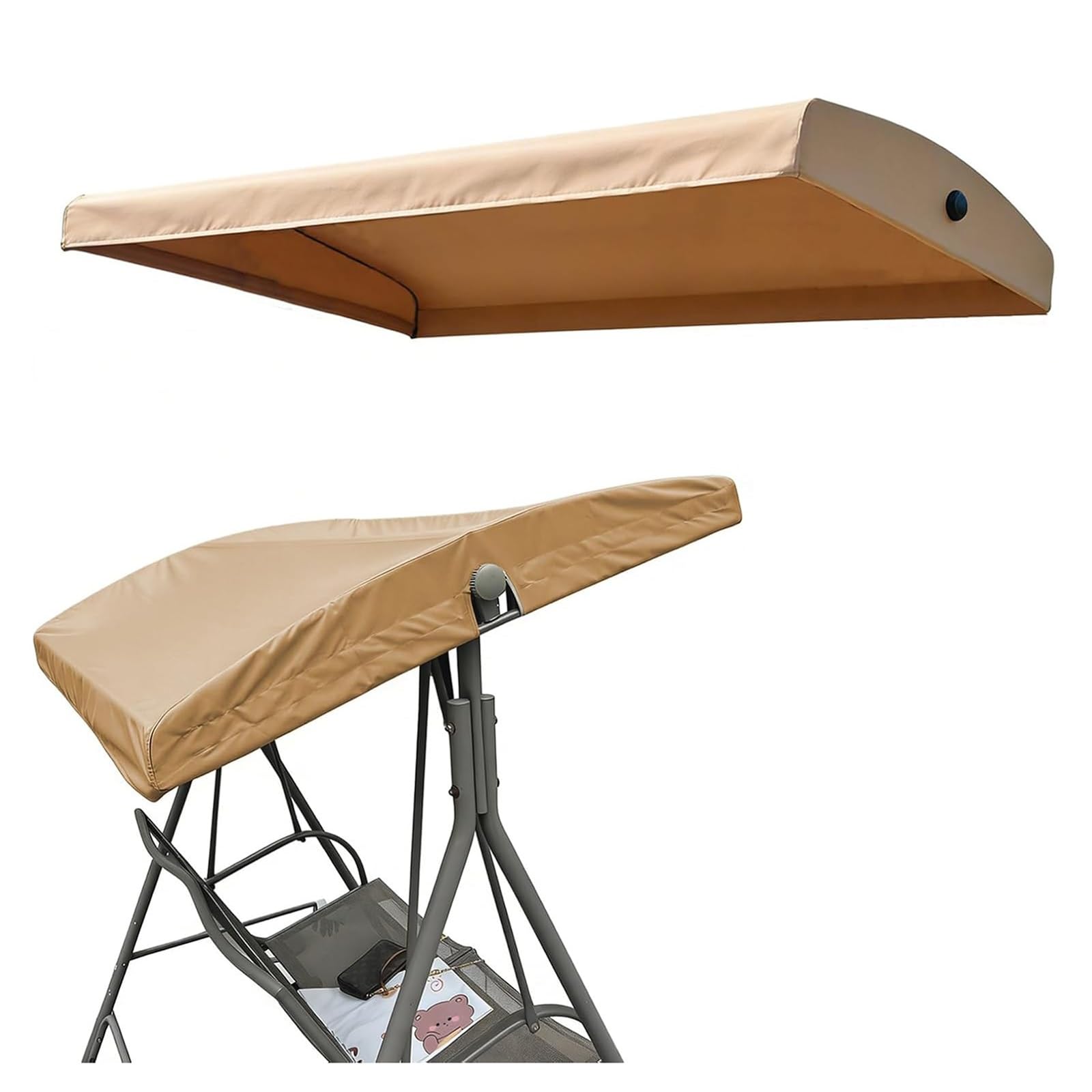 BiSaXieTa Swing Canopy Replacement Cover, Waterproof Oxford Fabric Canopy Replacement Cover for Patio Swing, UV Protection, with Side Grommets(Beige,64x45in)